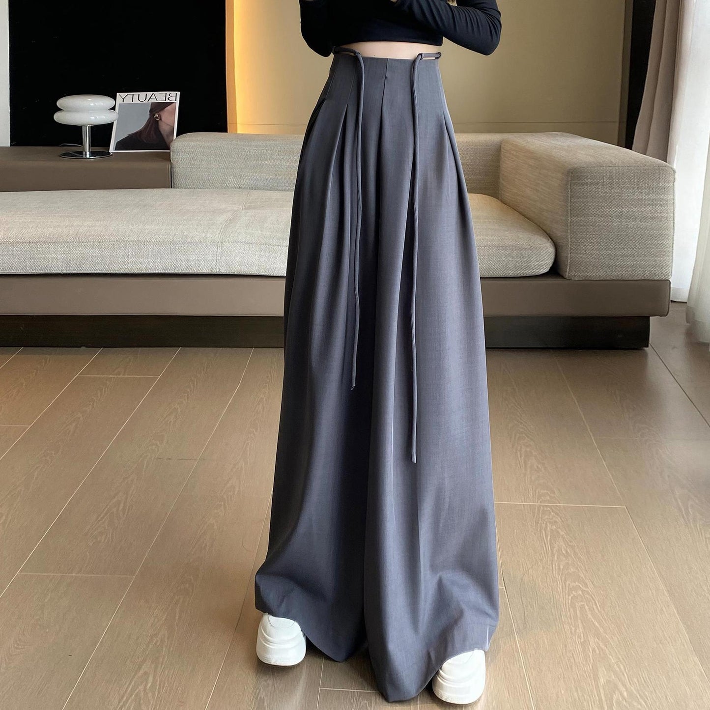 Designed High Waist Wide Legs Straight Pants