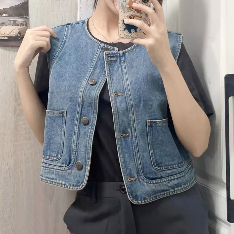 Fashion Sleeveless Short Denim Vest