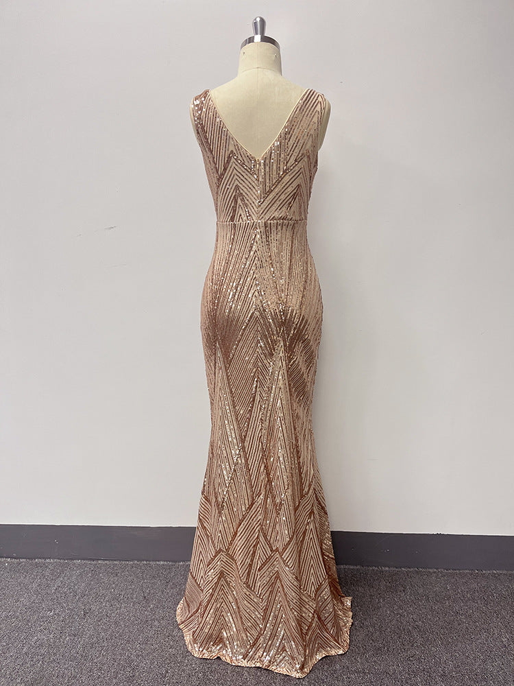 Sexy Rose Golden Mermaid Evening Party Dresses