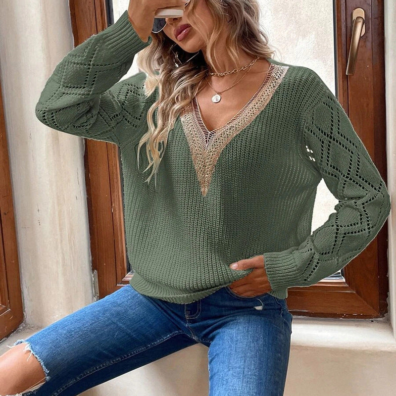 Casual V Neck Knitted Pullover Sweaters