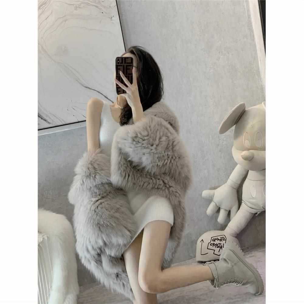 Casual Faux Fox Fur Overcoats for Women