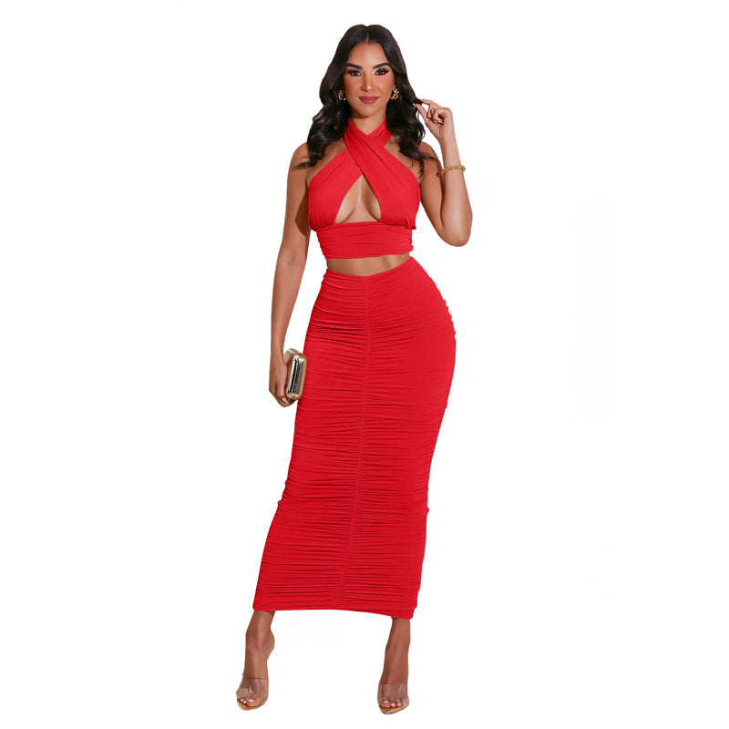 Sexy Halter Two Pieces Sheath Party Dresses