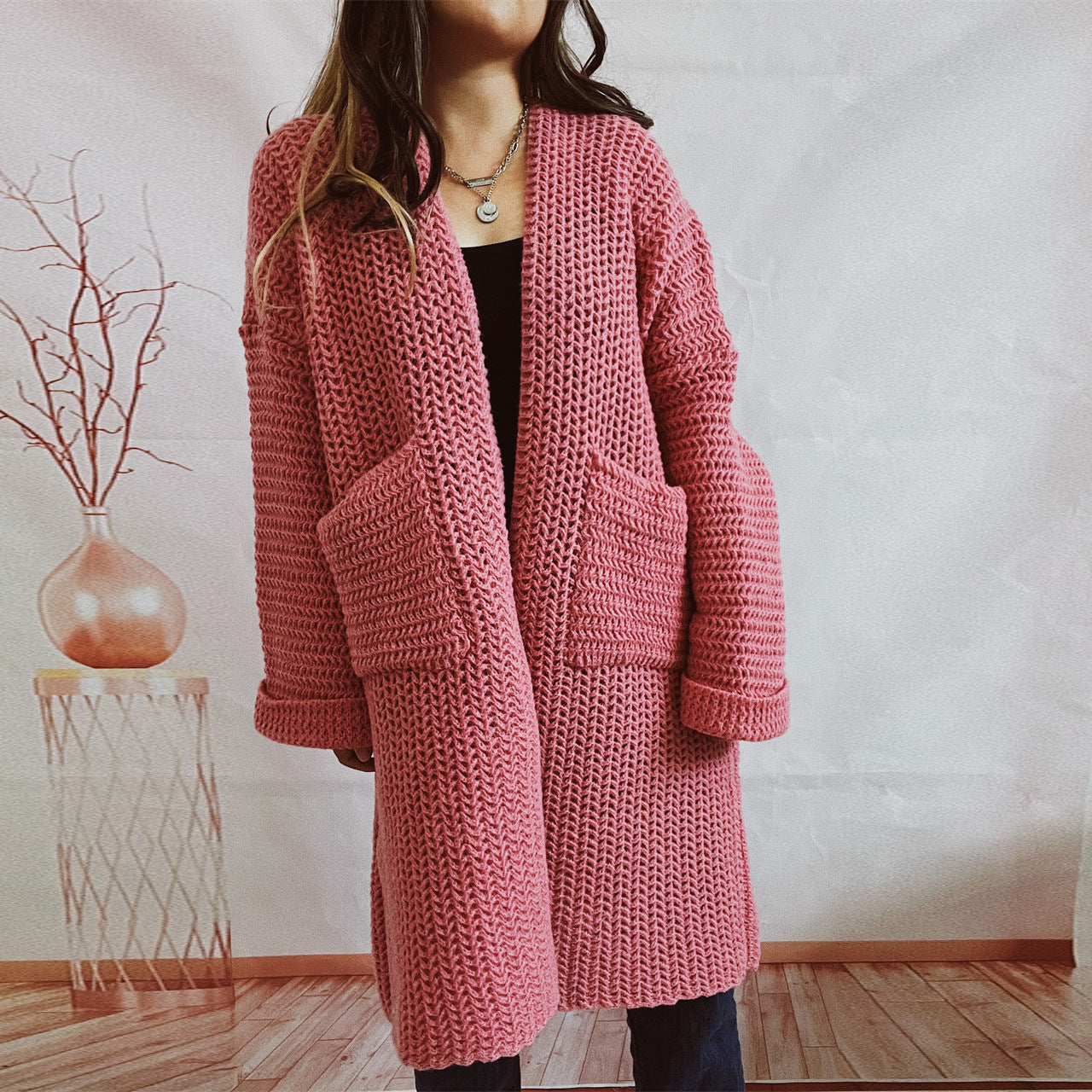 Casual Long Knitted Coats with Large Pockets