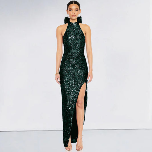 Sexy Sequined Halter Bow Evening Party Dresses