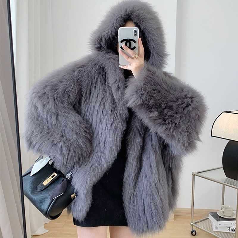 Casual Faux Fox Fur Overcoats for Women