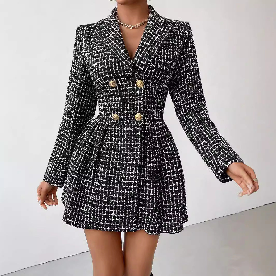 Fashion Plaid Winter Long Sleeves Dress Coats