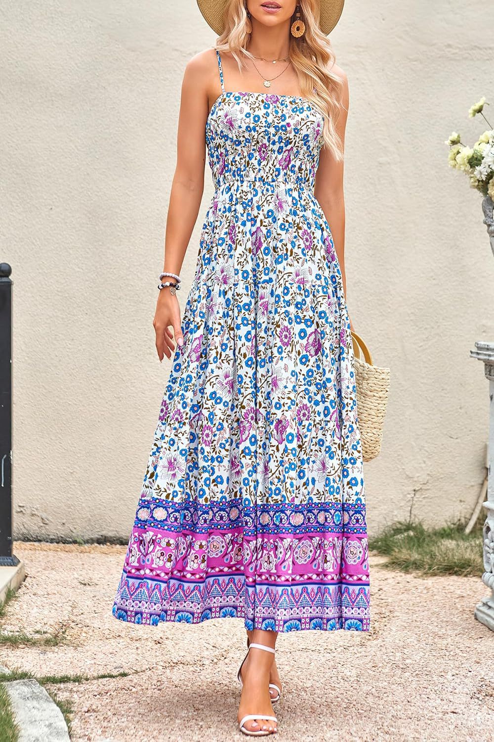 Vintage Bohemian Adjustable Straps Sleeveless Summer Dresses