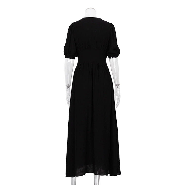 Elegant V Neck Designed Split Front Long Dresses
