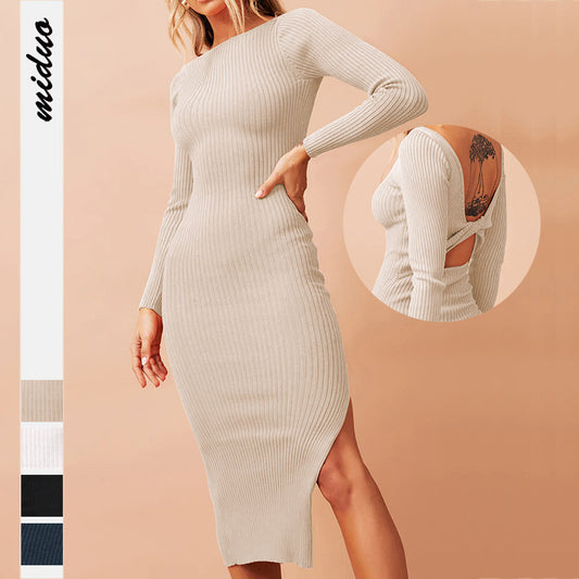 Sexy Double Side Long Sleeves Tight Knitted Dresses