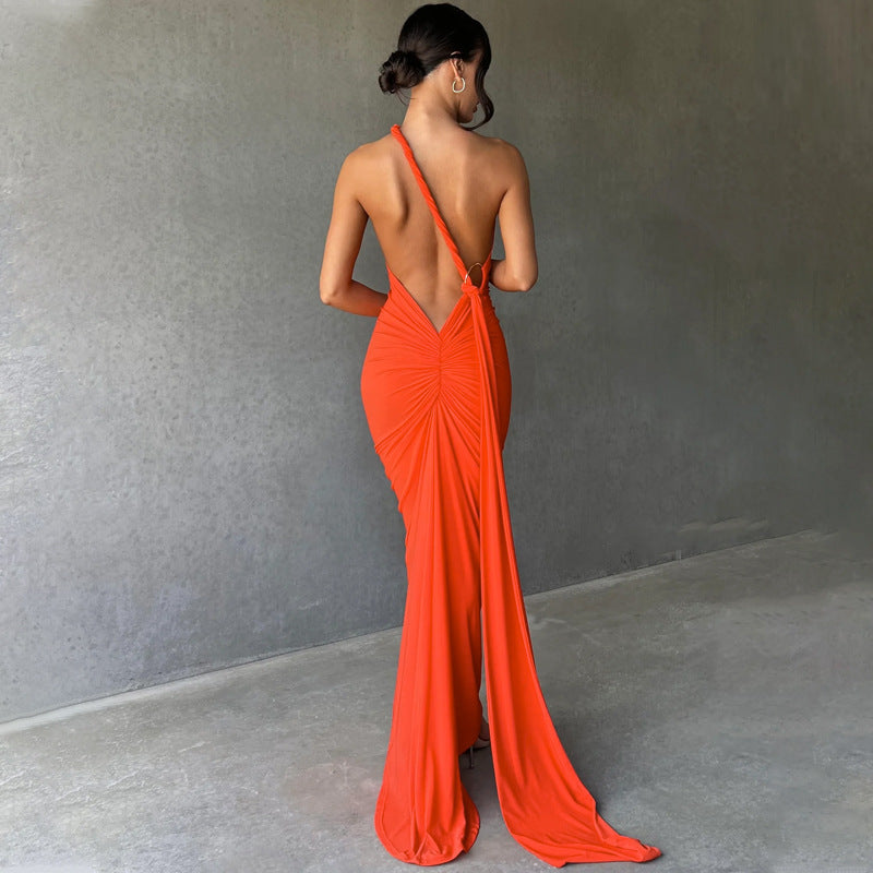 Sexy One Shoulder Sleeveless Long Evening Party Dresses