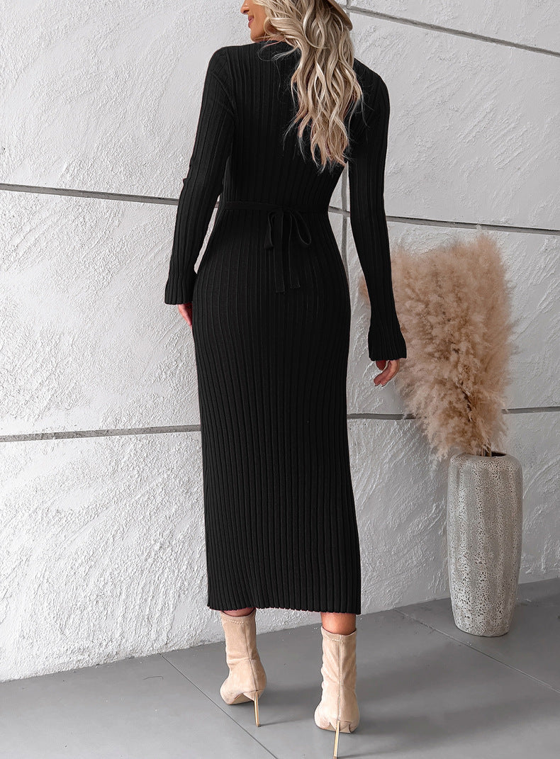 Elegant V Neck Long Sleeves Knitted Dresses