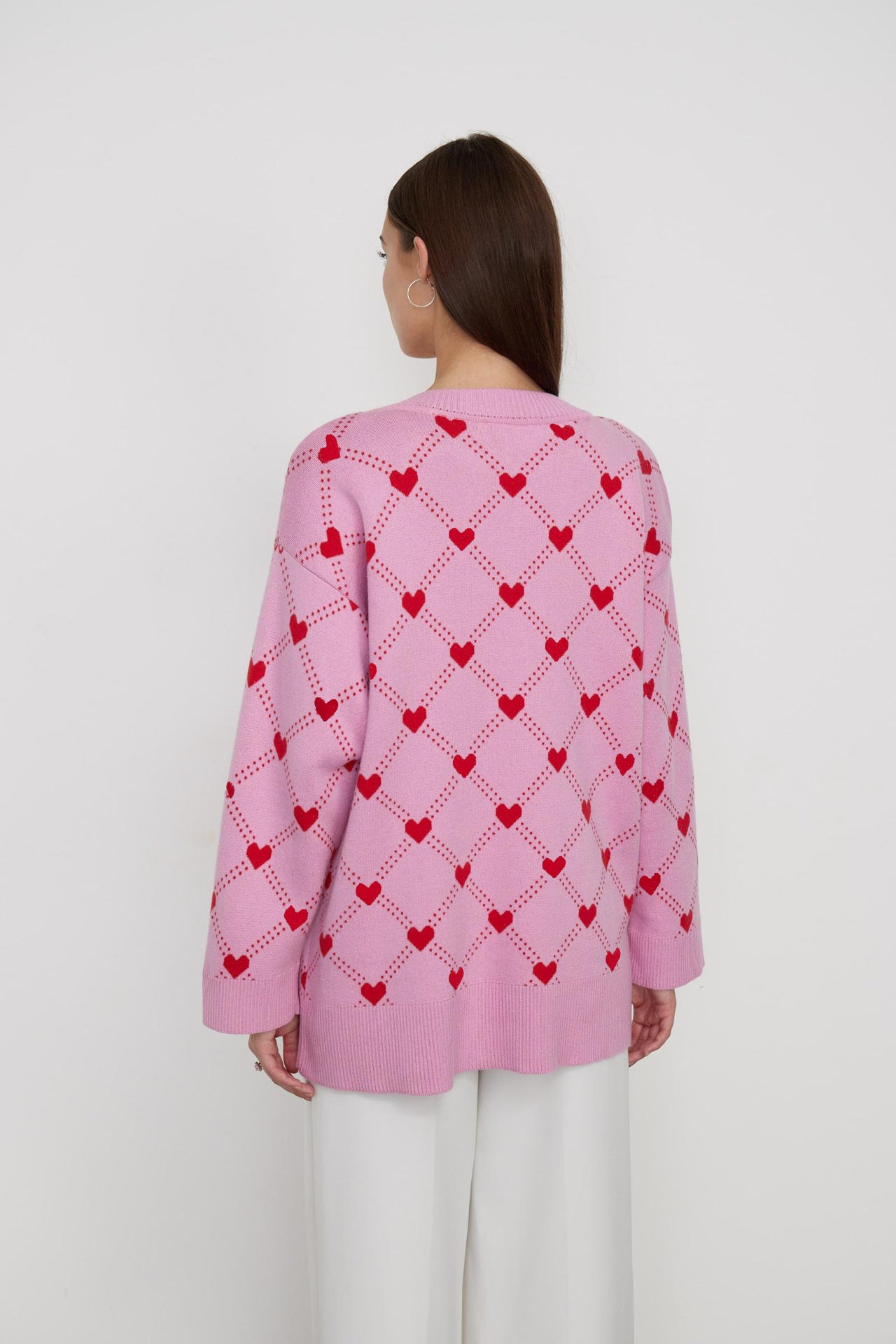 Lovely Pink Sweet Heart Fall Knitted Cardigan