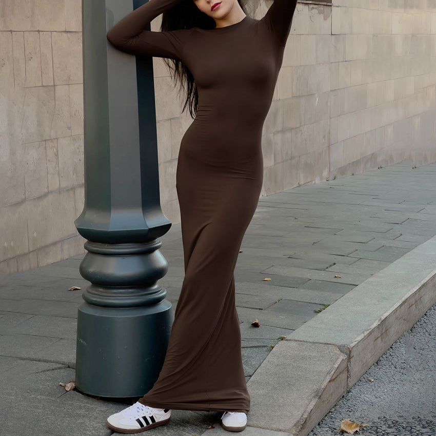 Vintage Brown Long Sheath Dresses