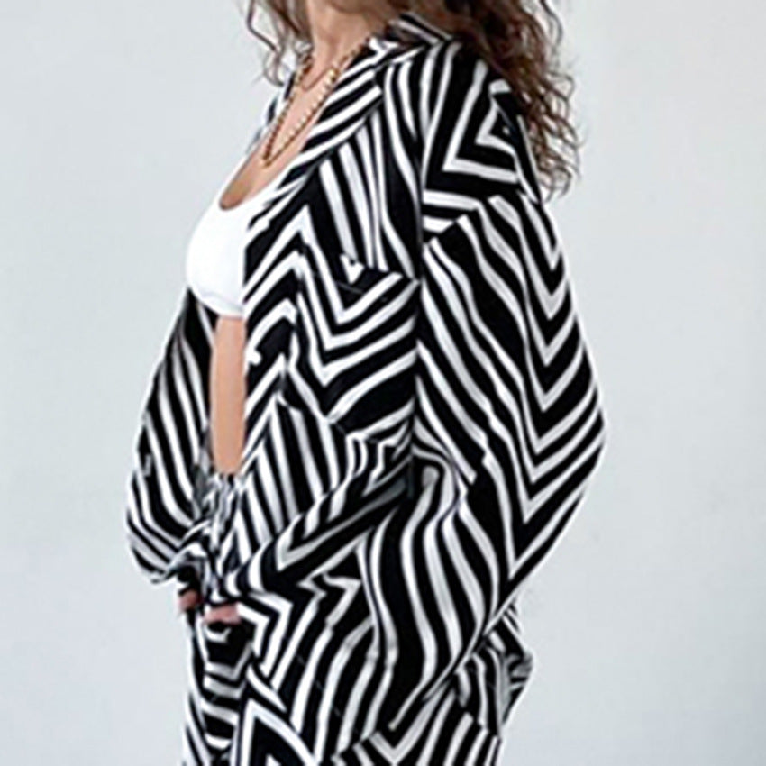 Fashion Black & White Stripes Two Pieces Suits for Women