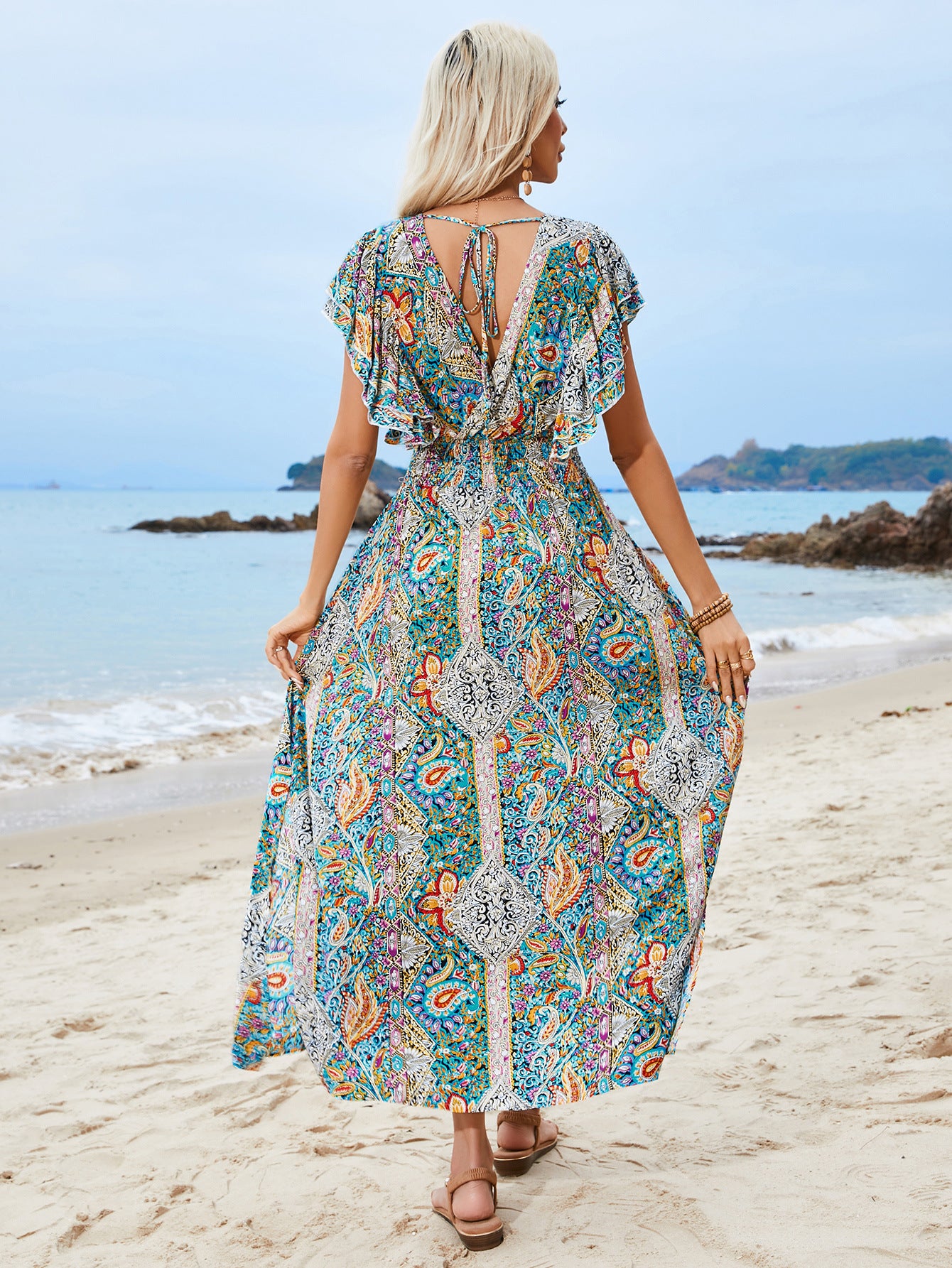 Casual V Neck Cotton Bohemian Summer Holiday Dresses