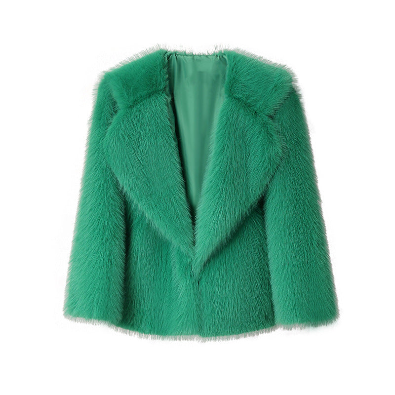 Fashion Artificial Fur Turnover Collar Jacket Coats for Women