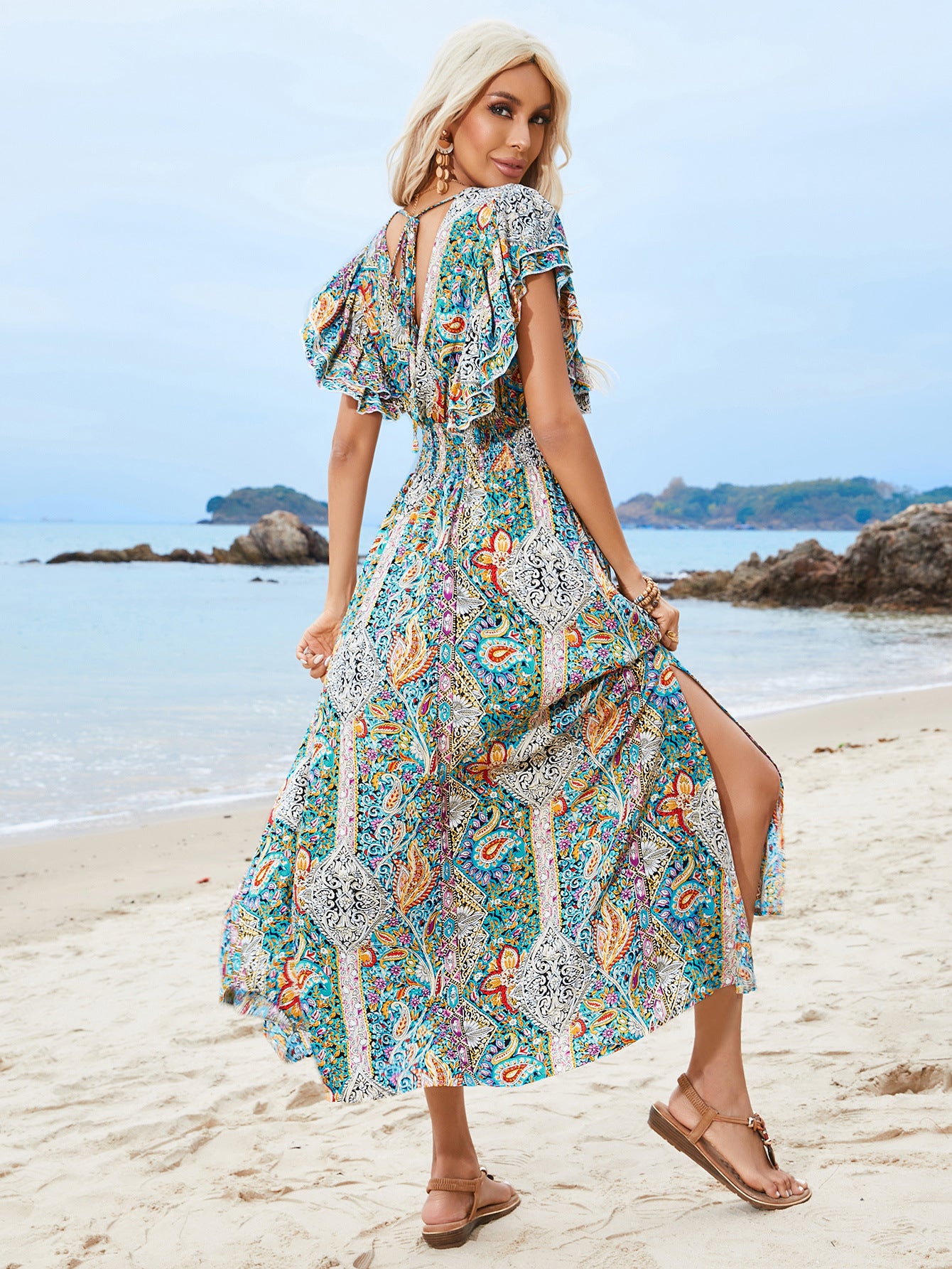 Casual V Neck Cotton Bohemian Summer Holiday Dresses