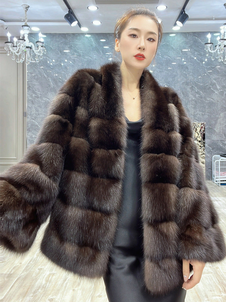 Fashion Luxurious V Neck Faux Fur Winter Coats