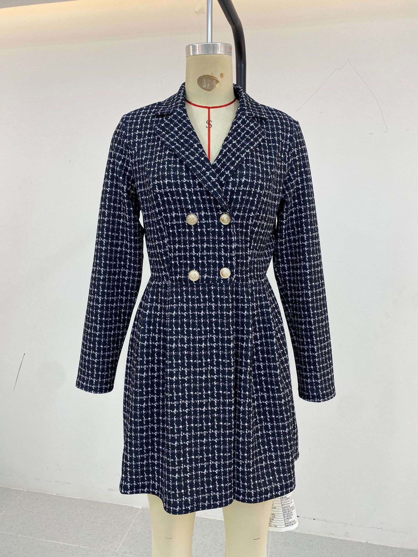 Fashion Plaid Winter Long Sleeves Dress Coats