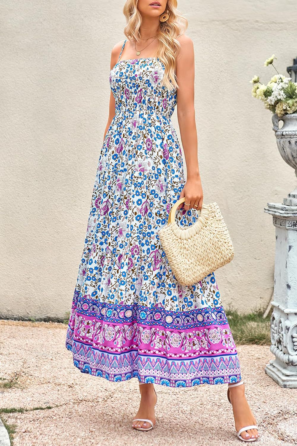 Vintage Bohemian Adjustable Straps Sleeveless Summer Dresses