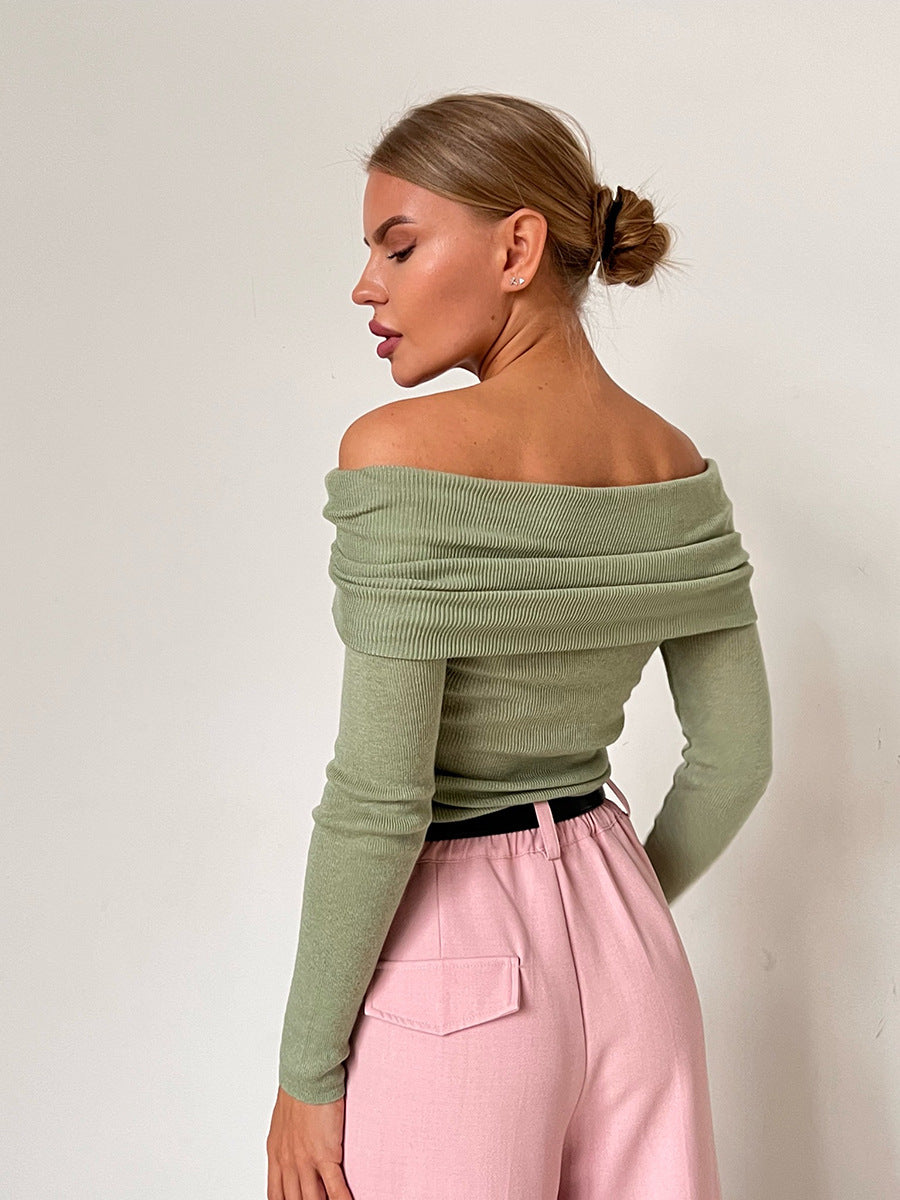 Sexy Off The Shoulder Long Sleeves Knitted Shirts