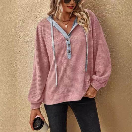 Casual Long Sleeves Button Women Hoodies