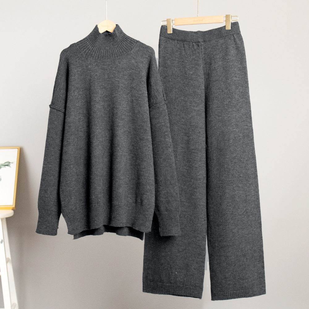 Casual High Neck Pullover Sweaters & Knitted Pants