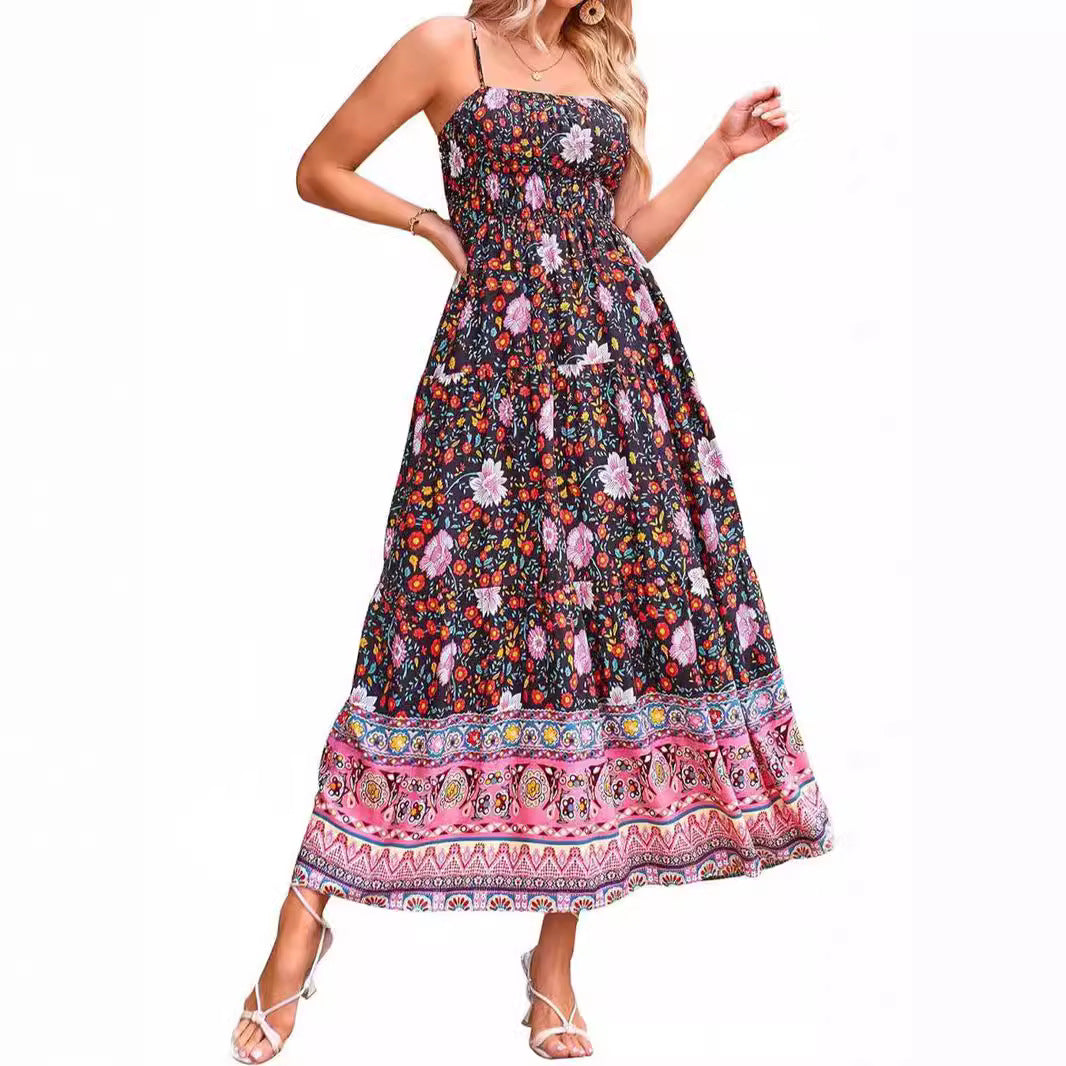 Vintage Bohemian Adjustable Straps Sleeveless Summer Dresses