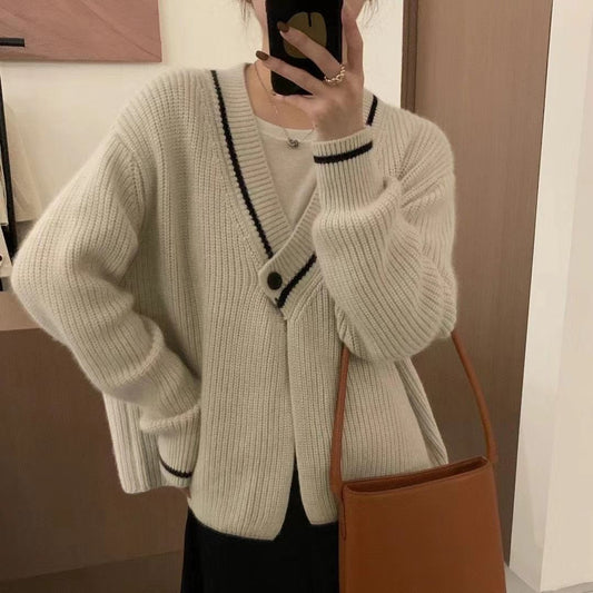 Casual V Neck Knitted One Button Sweater Cardigans