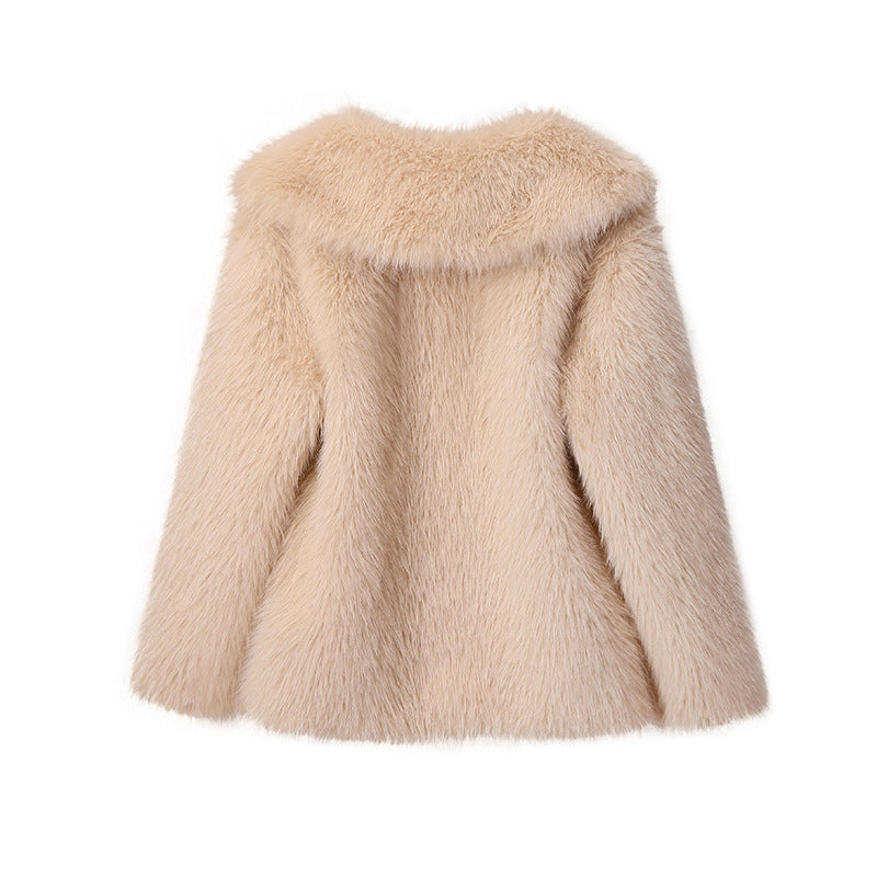 Fashion Artificial Fur Turnover Collar Jacket Coats for Women