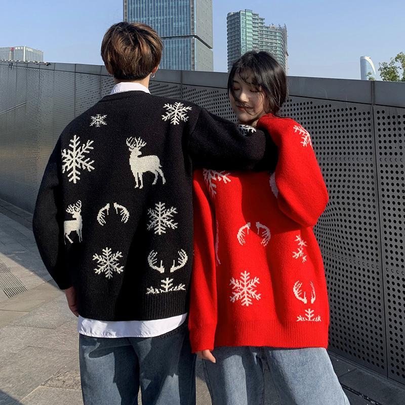 Merry Christmas Elk Print Knitted Pullover Sweaters