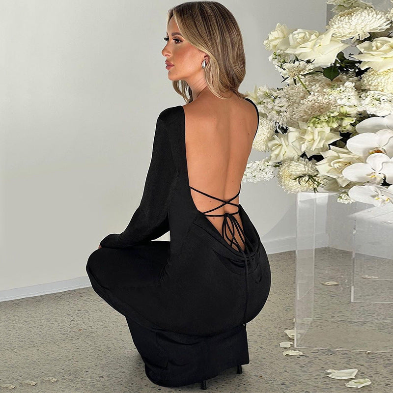 Sexy Backless Lace Up Long Sleeves Dresses