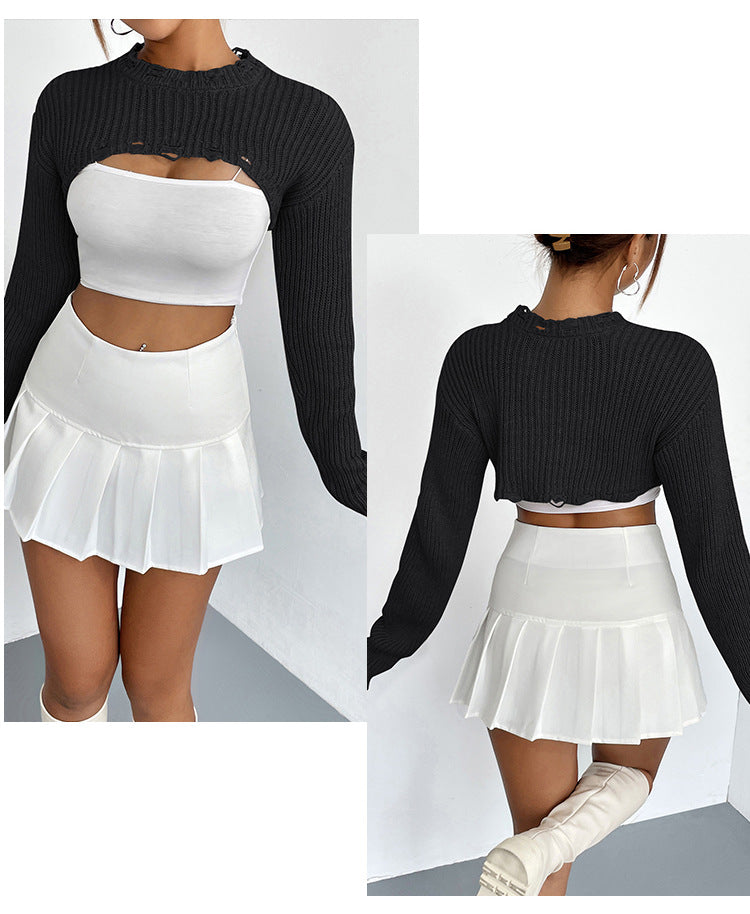 Designed Pullover Short Knitted Tops