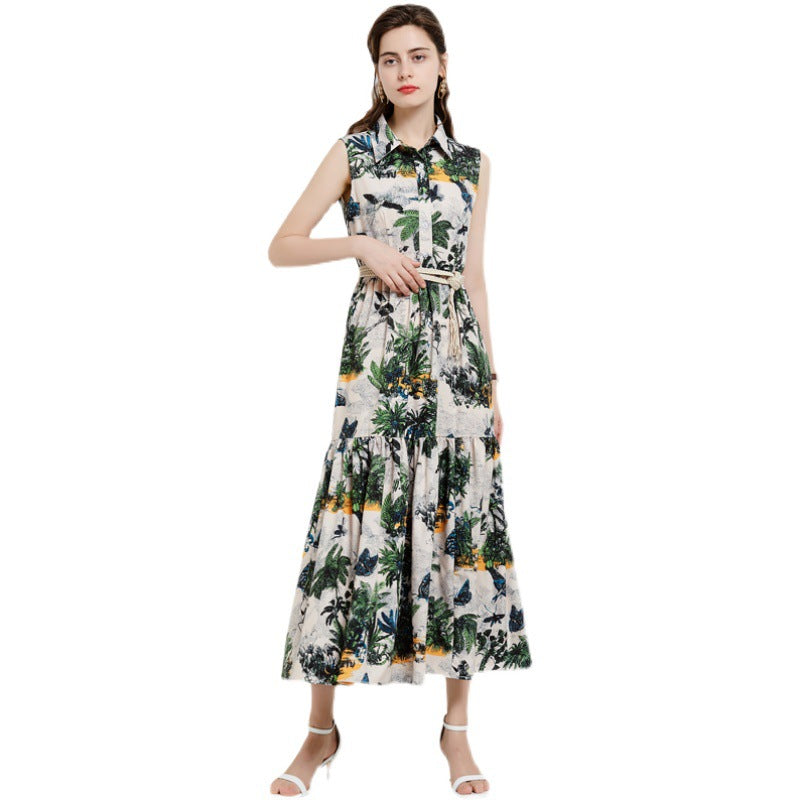 Elegant Floral Print Sleeveless Summer Long Dresses