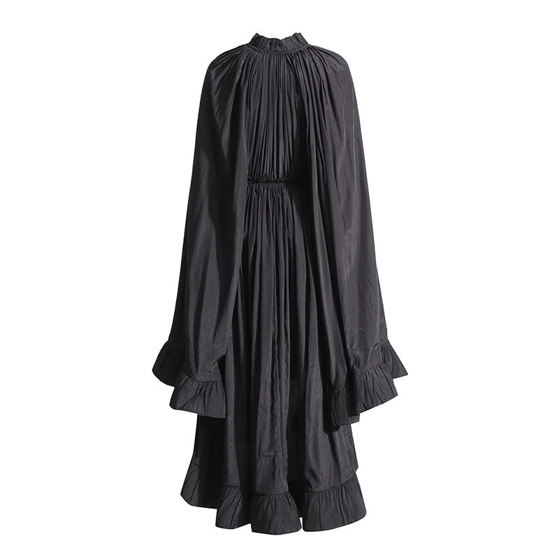 Designed V Neck Ruffled Long Sleeves Cloak Dresses