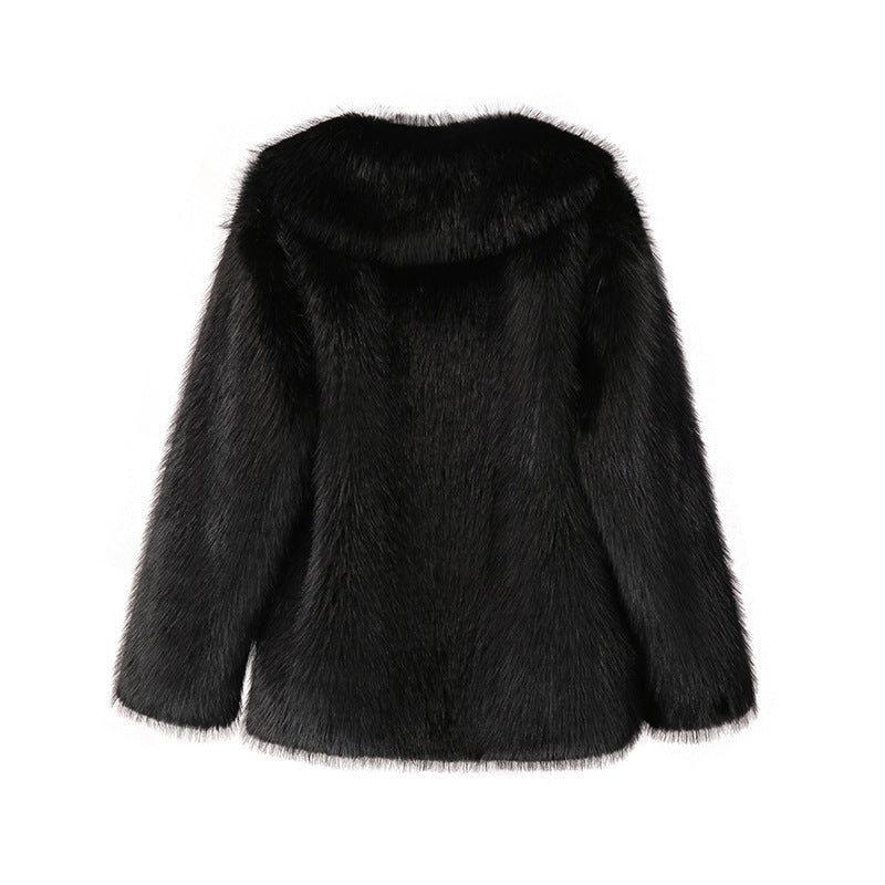 Fashion Artificial Fur Turnover Collar Jacket Coats for Women