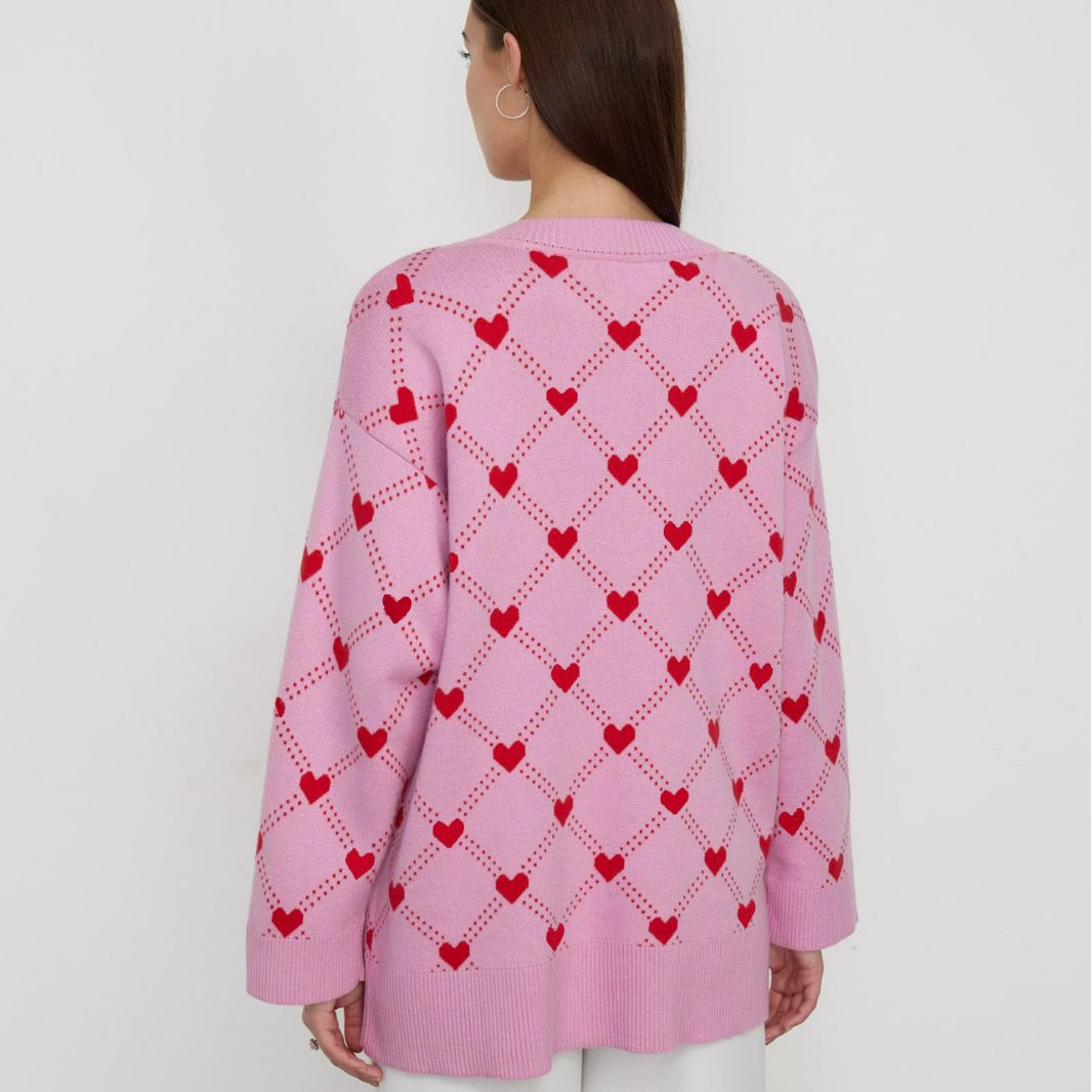 Lovely Pink Sweet Heart Fall Knitted Cardigan