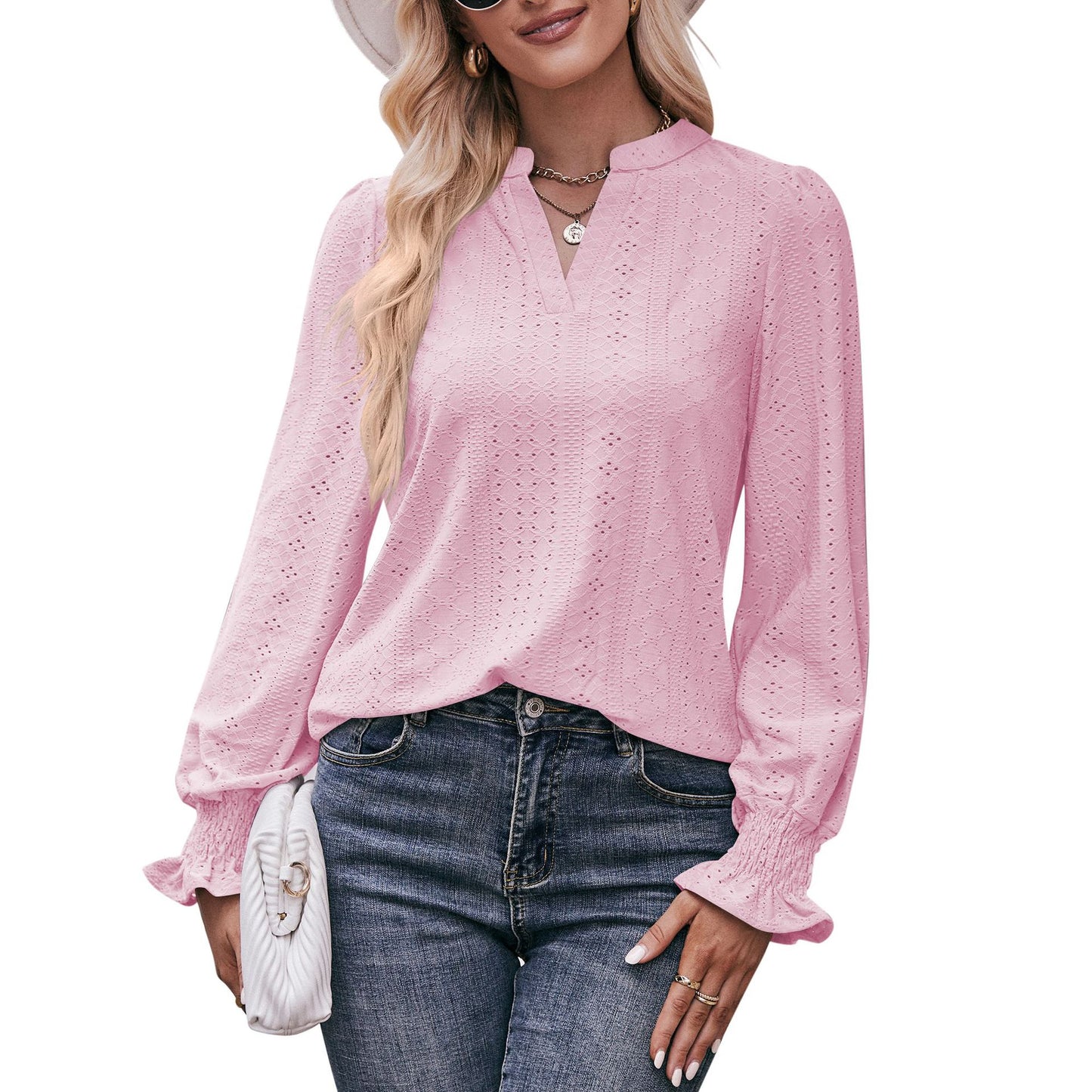 Casual V Neck Long Sleeves Fall Shirts