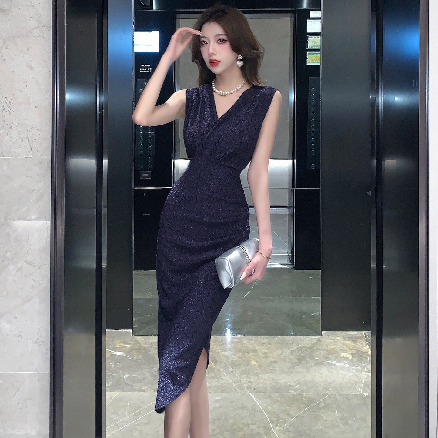 Sexy V Neck Sheath Evening Party Dresses