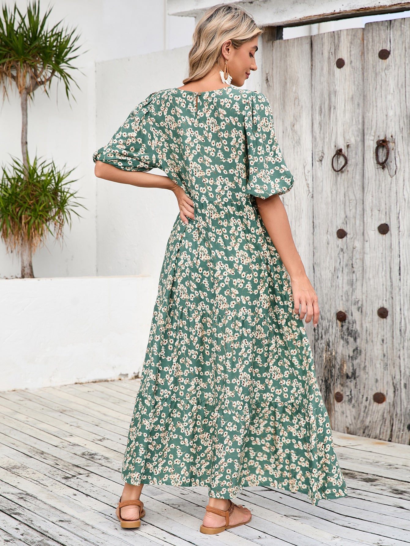 Vintage Half Sleeves Midi Length Plus Sizes Vacation Dresses