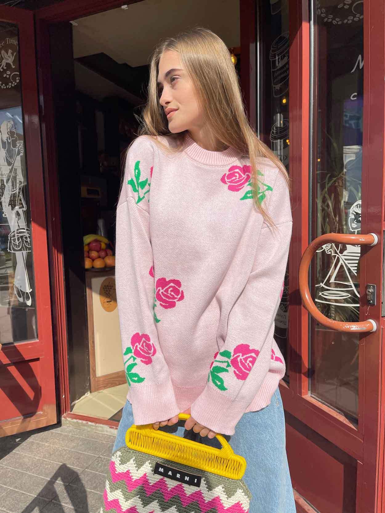 Fashion Rose Flowers Winter Knitted Women Sweaters