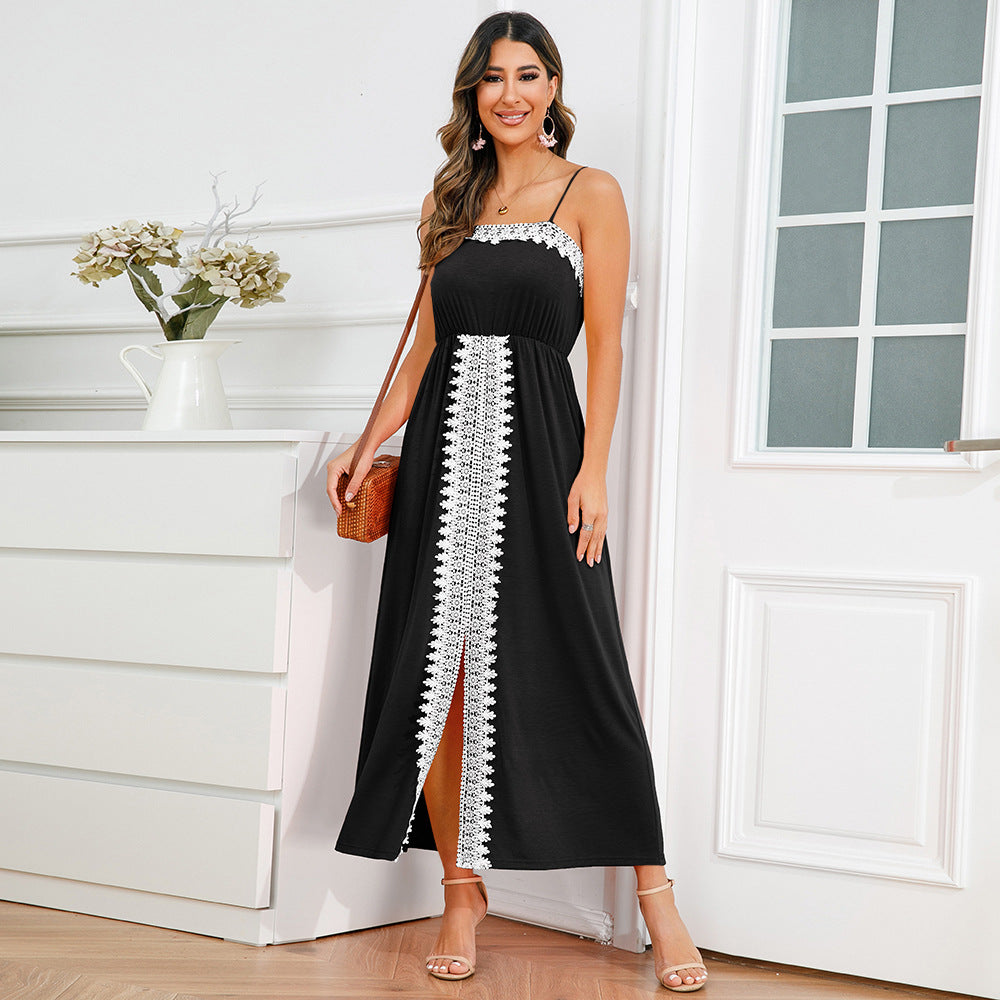 Elegant Lace Trim Summer Long Dresses