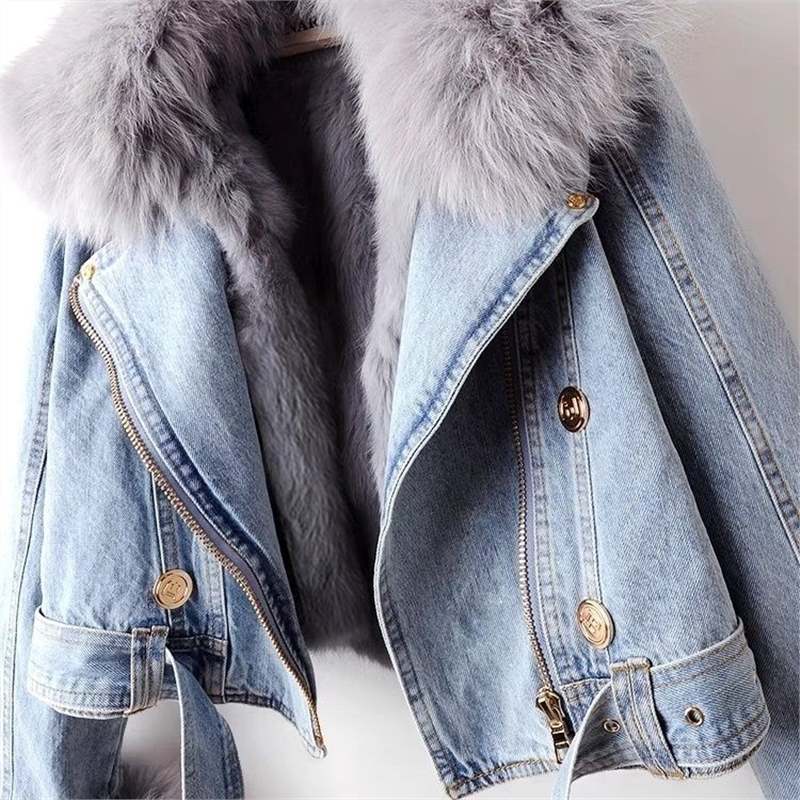 Winter Detachable Fox Fur Denim Jacket Coats for Women