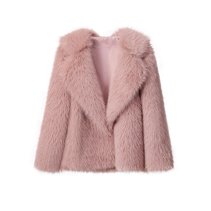 Fashion Artificial Fur Turnover Collar Jacket Coats for Women