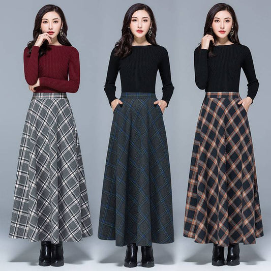 Fall/winter High Elastic Waist Wool Long Skirts