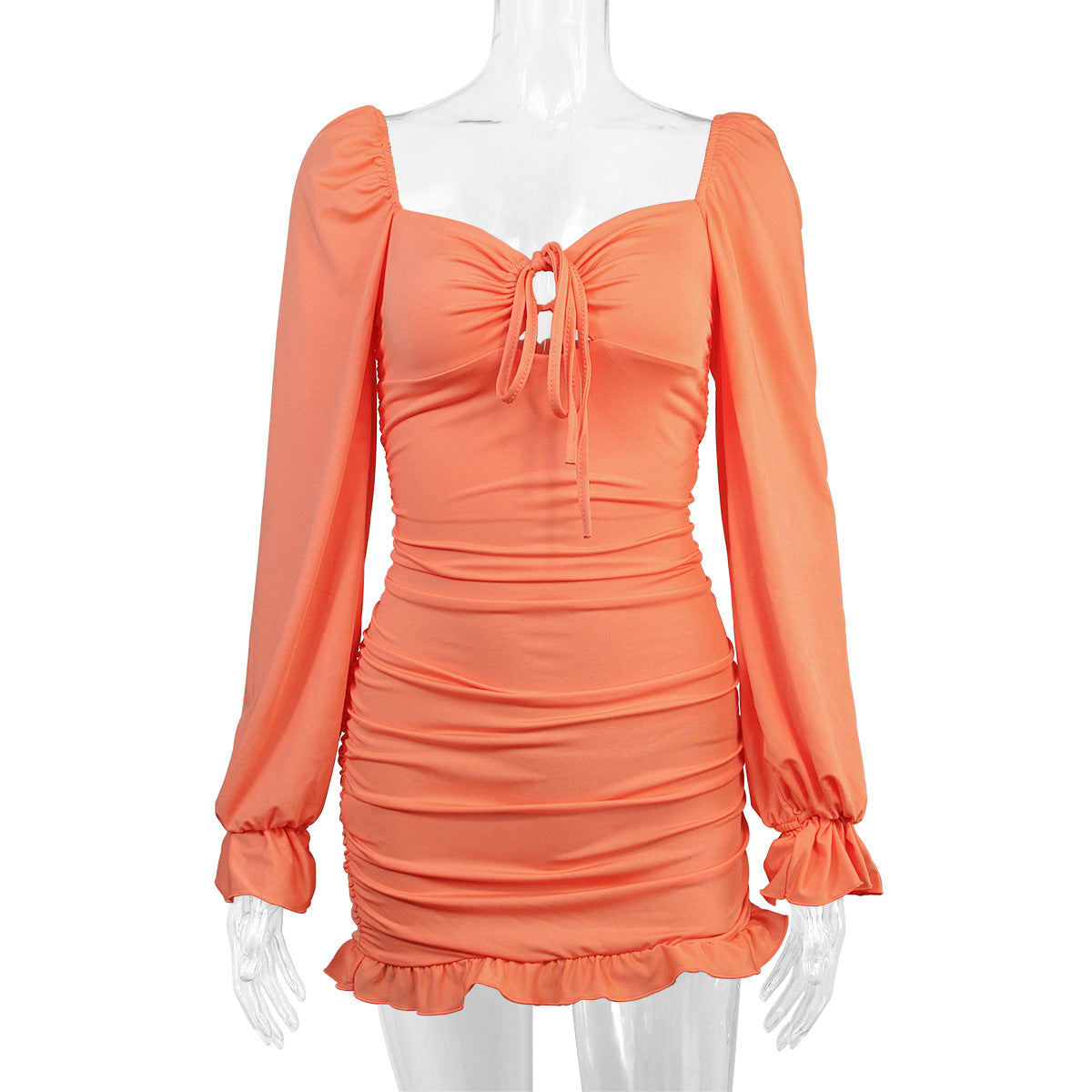 Sexy Ruffled Orange Sheath Mini Dresses