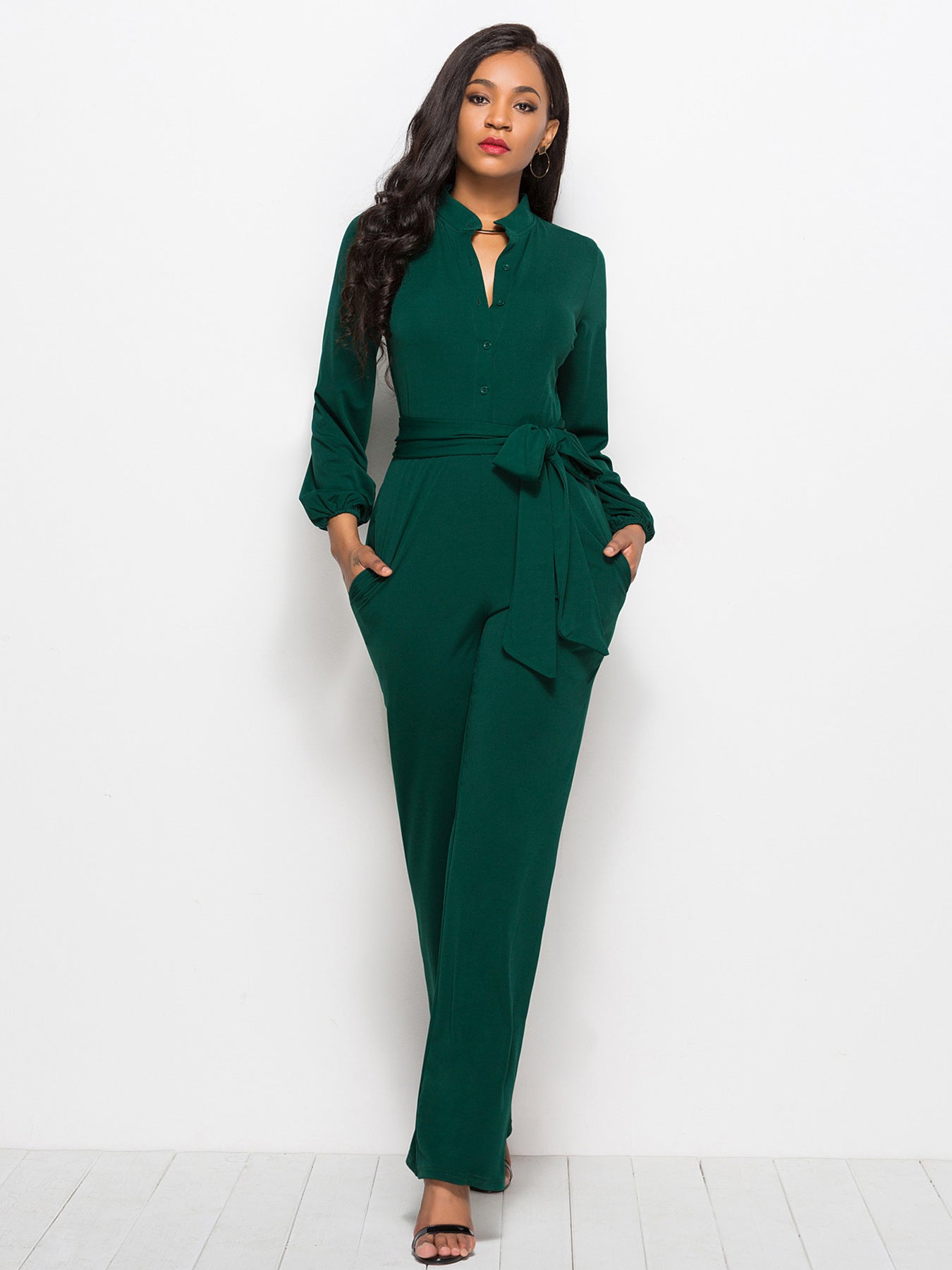 Fashion Long Sleeves Wide Legs Jumpsuits Romper for Women