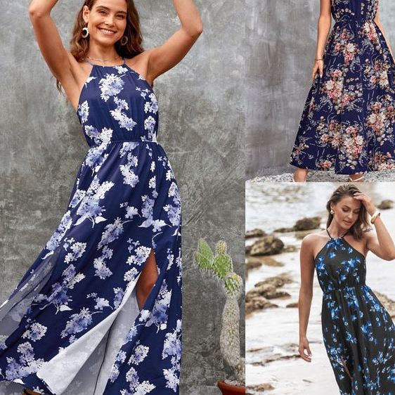 Summer Halter Floral Print Long Maxi Dresses