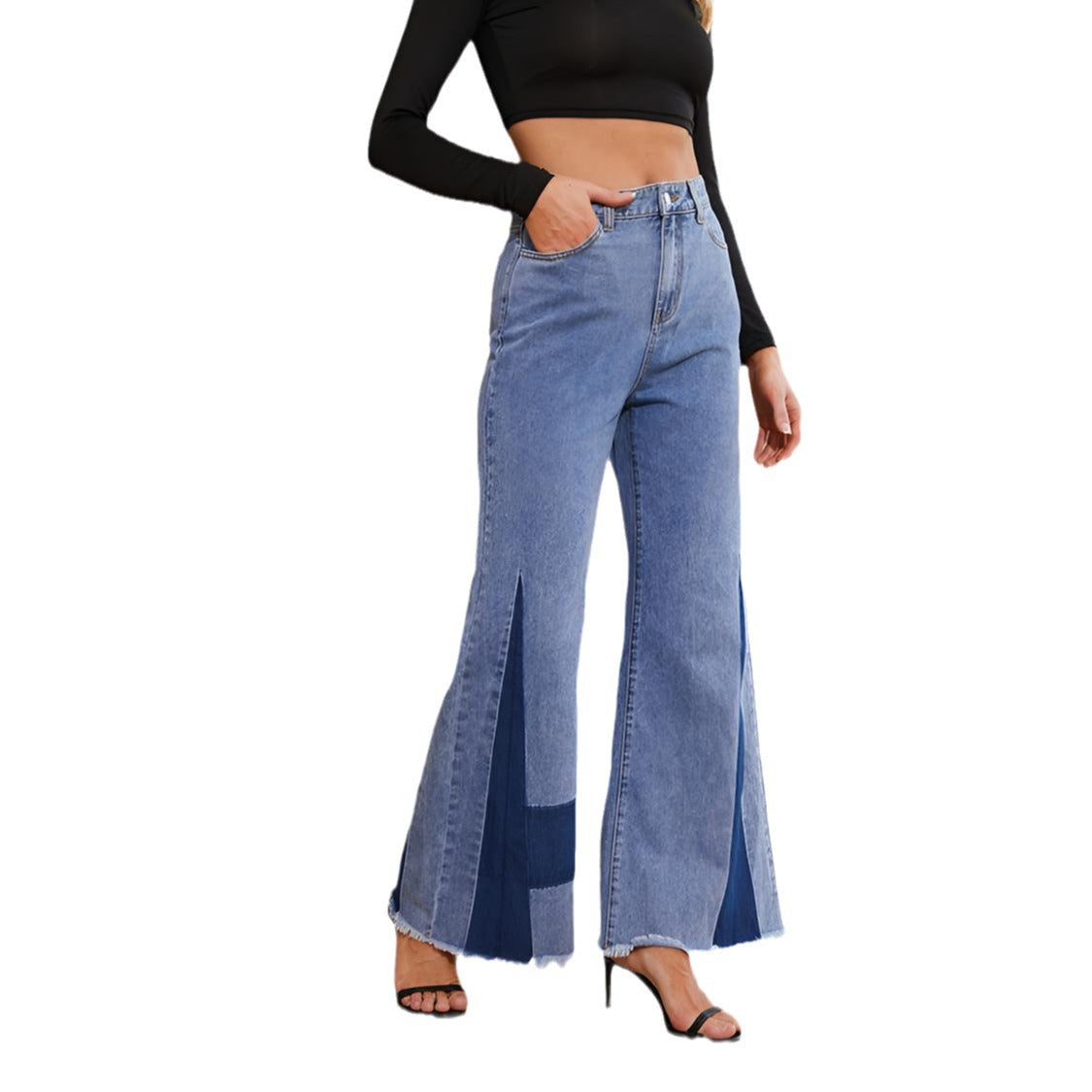 Women High Waist Wide Legs Straight Jeans