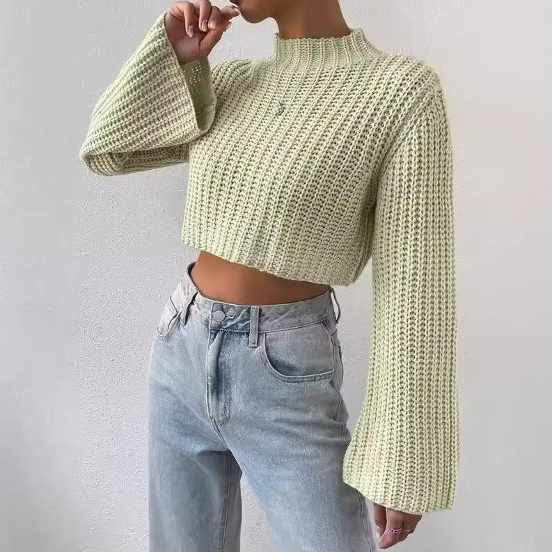 Casual Trumpet Sleeves Short Pullover Sweaters